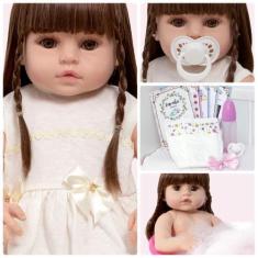 Imagem de Boneca Reborn Barata Corpo 100% Silicone Com Kit Acessórios - Cegonha