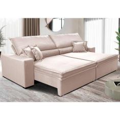 Imagem de Sofá Retrátil e Reclinável 2,55m Império com Molas Cama Inbox Linho Bege Claro