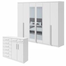 Imagem de Conjunto de Guarda-roupa Alonzo com espelho e Cômoda Toronto Branco