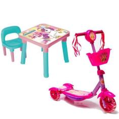 Imagem de Mesa Infantil C/Cadeira Unicórnio +Patinete Belinda Cestinha - Monte L