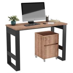 Imagem de Mesa Escrivaninha Estilo Industrial Com Armário Baixo Chess F04 Preto/Solanum - Mpozenato
