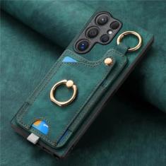 Imagem de Capa de telefone com suporte de anel para Samsung Galaxy S21 S20 FE S24 S23 S22 Ultra S10 Plus S9 S8 Capa magnética de couro com compartimento para cartão, verde, para Galaxy S10