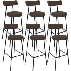 Imagem de Kit 06 Banquetas Alta Bar Cozinha Sala De Jantar Em Aço Milão F01 Suede Marrom - Lyam Decor