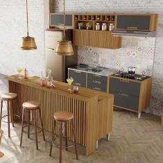 Imagem de Cozinha Completa Imperatriz 7 Portas 10 Gavetas com Ilha Gourmet Ripado 100% Mdf Freijó/Grafite - Nesher