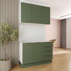 Imagem de Cozinha Modulada 2 Peças sem Tampo com Rodapé 1 Aéreo e 1 Balcão Ipanema Cabecasa Madeiramadeira Verde Folha