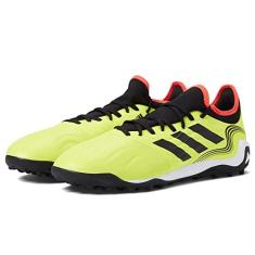 Imagem de adidas Tênis de futebol unissex para grama sintética Copa Sense.3, Team Solar Amarelo/Preto/Vermelho Solar, 12 Women/7 Men
