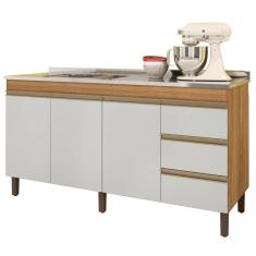 Imagem de Balcão Gabinete Com Pia 160cm 3 Portas Karen P14 Nature-off White - Mpozenato