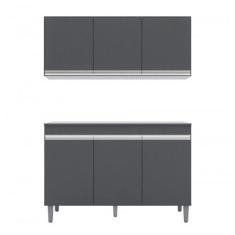 Imagem de Balcão Gabinete Manu Cinza 120 cm S/Tampo e Armário Aéreo Andreia 120c
