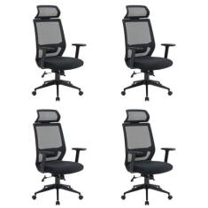 Imagem de Kit 4 Cadeiras para Escritório Genebra Presidente com Nr17 Preto