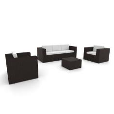 Imagem de Conjunto de Sofá Fibra Sintética Tabaco Quadrado - 1 Sofá 3L + 2 Poltr