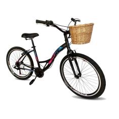 Imagem de Bicicleta de alumínio aro 26 beach praiana 6v com vime preto