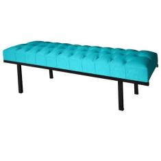 Imagem de Recamier Queen Azul Turquesa Suede Liso Base De Metal Preto Barrow Vin