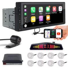 Imagem de Kit Multimídia 1 Din + Câmera Ré + Sensor 8 Pontos Branco Honda City 2
