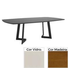 Imagem de Mesa De Jantar Mh-5346 Herval Retangular 170 Cm Madeira Amêndoa Vidro Off White