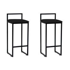 Imagem de Kit 2 Banquetas Altas Industriais em Aço Dori Preto Assento Suede Preto