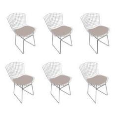 Imagem de Kit 6 Cadeiras Bertoia Cromada Com Assento Sintético Bege