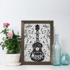 Imagem de Quadro Frase Musica All You Need is Music 33x43 Moldura Marrom