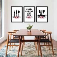 Imagem de Kit 3 Quadros Cozinha Temperada com Amor