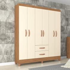 Imagem de Guarda Roupa Casal 6 Portas 2 Gavetas Brasilia Atualle Móveis Canelato Rústico/Marrom Off White