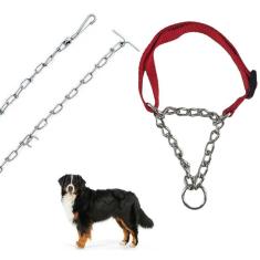 Imagem de Coleira Guia Kit Corrente Aço Semi Enforcador Ajustavel Adestramento Cachorro Caes Pet Treinamento