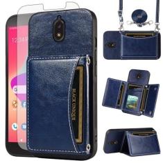 Imagem de Asuwish Capa de telefone para Tracfone BLU View 2 B130DL capa carteira com protetor de tela de vidro temperado slot para cartão de crédito alça transversal acessórios para celular Blue View2 BLUView