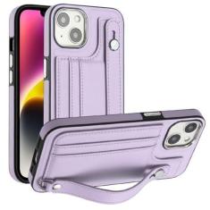 Imagem de Capa de telefone com pulseira de couro para iPhone 14 13 12 11 Pro Max XS X XR SE 2020 2022 7 8 Plus com capa protetora de suporte de cartão, roxa, para iphone XR