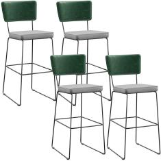 Imagem de Kit 04 Banquetas Altas Facto Verde Musgo Linho Cinza