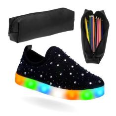 Imagem de Tênis Led Infantil Feminino Sapato Luz De Led Para Meninas E Estojo -