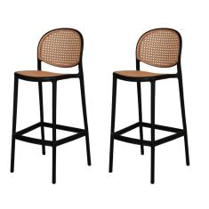 Imagem de Kit 2 Banquetas Positano Fratini 108 cm (altura) Polipropileno Preto Tramas Bege Simulando Rattan