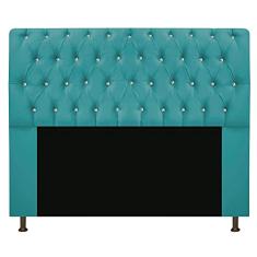 Imagem de Cabeceira Lady Estofada com Strass 140 cm para Cama Box de Casal Suede  Turquesa Quarto - AM Decor