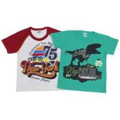 Imagem de Camiseta Infantil Masculina Manga Curta Kit Com 2 Unidades  E Verde