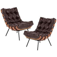 Imagem de Kit 02 Poltronas Decorativas Sala de Estar Costela L04 Couro Marrom Café - Lyam Decor
