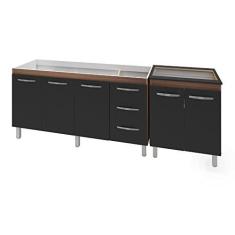 Imagem de Armario Cozinha Gabinete Pia De 150 Cm Diana Com Balcao Cooktop 5 Bocas Savana Frente Preta Jade