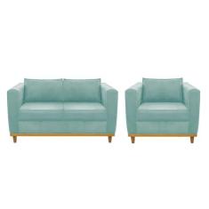 Imagem de Kit Sofá 2 Lugares e Poltrona Europa Suede Azul Tiffany AM Decor