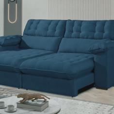 Imagem de Sofá Retrátil e Reclinável Barcelona 250 cm Veludo com Molas Ensacadas Azul Marinho