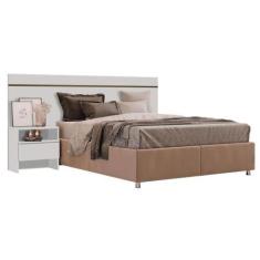 Imagem de Painel Cama Box Madeirado - Prime 1 Mesa c/ 1 Gaveta Casal Branco - No
