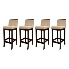 Imagem de Kit 4 Banquetas Alta para Cozinha Turim Madeira Capuccino Linho Bege CCS