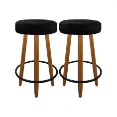 Imagem de Kit 2 Banquetas Média Madeira Para Balcão Cozinha Bar Preto