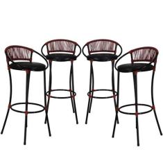 Imagem de Conjunto 4 Banquetas em Fio de Fibra Artesanal para Bar, Balcão, Lanch