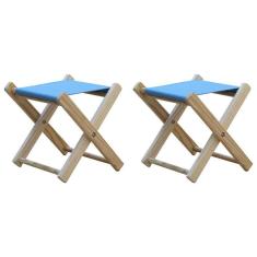 Imagem de Kit 2 Banquinho De Madeira Banqueta Pescador-azul Claro