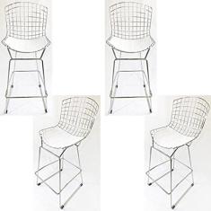 Imagem de Kit 4 Banquetas BERTÓIA cromada assento branco altura 60cm - Poltronas do Sul
