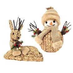 Imagem de Kit Boneco De Neve E Rena Fibra Natural Enfeite De Natal