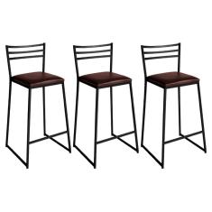 Imagem de Conjunto de 3 Banquetas Alta Lisboa de Aço de Carbono
