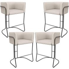 Imagem de Kit 04 Banquetas Baixa Base De Aço Preto Betina D02 Linho Cru D-461 - Lyam Decor