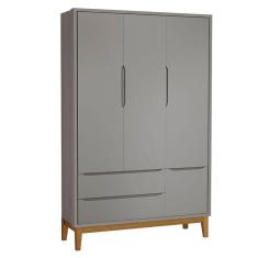 Imagem de Guarda Roupa Infantil New Classic 3 Portas Cinza Com Pés Madeira - Reller