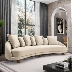 Imagem de Sofá Living 3 Lugares 265cm Pés Madeira Morales com Almofadas Veludo Bege G52 - Gran Belo