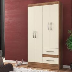 Imagem de Guarda-roupa Solteiro 4 Portas 2 Gavetas Conde Castanho/offwhite