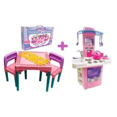 Imagem de Kit Cozinha Infantil Pia Fogão Forno + Mesinha Rosa E Jantar - Big Sta