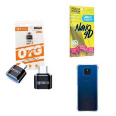 Imagem de Kit Adaptador USB para Tipo C + Capinha Motorola E7 Plus + Película 9D