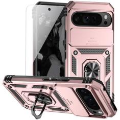 Imagem de Capa para Google Pixel 9 Pro XL com capa de lente de câmera HD, camada dupla de nível militar, suporte de anel magnético testado contra quedas, suporte de suporte, capa protetora para celular para